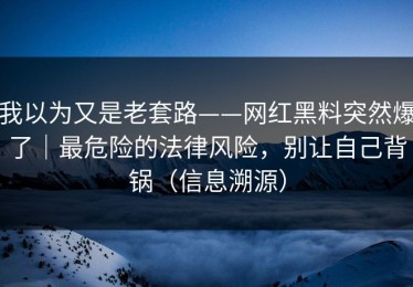 我以为又是老套路——网红黑料突然爆了｜最危险的法律风险，别让自己背锅（信息溯源）